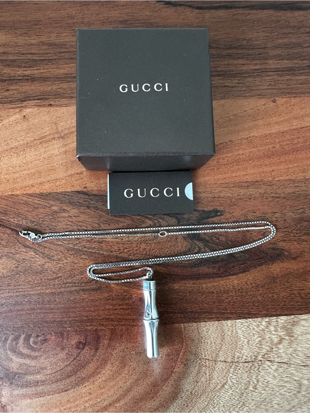 GUCCI Sterling Silver Bamboo Pendant Necklace - Authentic - Unisex - Picture 2 of 11